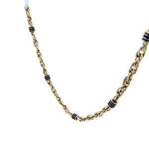 14K Yellow Gold 30″ Blue Enamel Accent Rope Link Chain