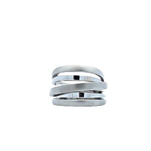 18K White Gold Polished & Satin Finish Stack Band Style Ring