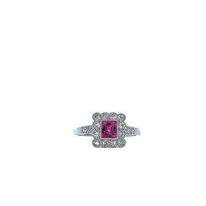 14K White Gold Vintage Style 0.52CT Square Cut Pink Sapphire Centre & 16 Single Cut Diamonds 0.27CT TDW