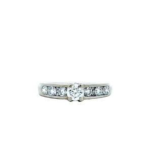 14K White Gold Engagement Ring w/ .36CT RBC Diamond Centre & 14 RBC Diamonds