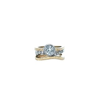 Platinum & 18K Yellow Gold 3 Band Soft Square Style Ring w/ 1.10CT RBC Diamond & 12 Bead Set RBC Diamonds 1.75CT TDW