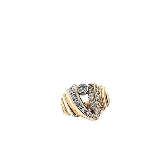 Custom 14K Yellow Gold 21 Diamond “V” Shaped Ring .60TDW