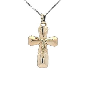 18K Yellow Gold 36mm Stylized Crucifix Pendant