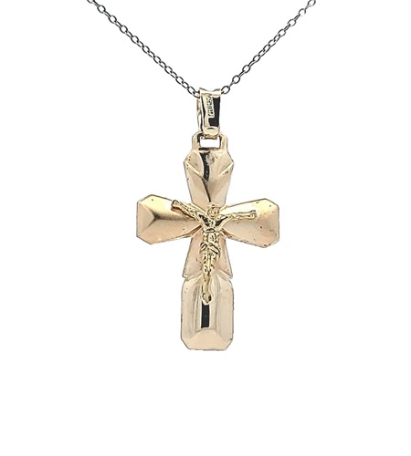 18K Yellow Gold 36mm Stylized Crucifix Pendant