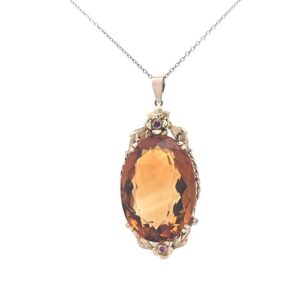 10K Yellow Gold 40.18CT Oval Citrine & 2 Ruby Accent Pendant