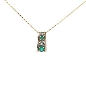 14K Yellow Gold 18″ Necklace w/ 2 Emerald & 6 Diamond Accent Pendant