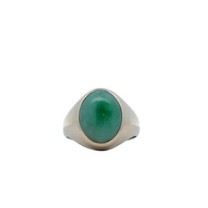 10K Yellow Gold 14mm x 10mm Oval Cabochon Jade Ring