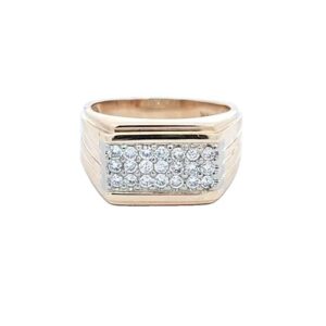 14K Yellow Gold 21 RBC Pave Set Diamond Signet Style Ring