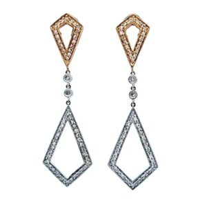 Pair of 14K Yellow & White Gold Geometric Dangle Earrings w/ 112 Diamonds